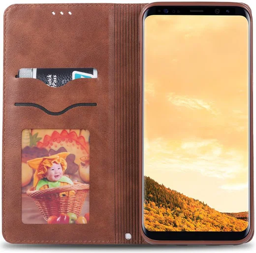 AZNS Samsung Galaxy S8 Leren Stand Portemonnee Hoesje Coffee afbeelding 2