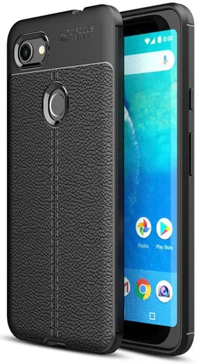 Google Pixel 3A XL Litchi Texture TPU Hoesje Zwart afbeelding 1