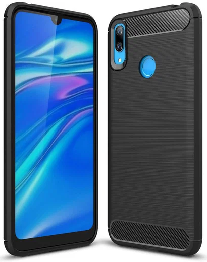 Huawei Y7 (2019) Geborsteld TPU Hoesje Zwart afbeelding 1
