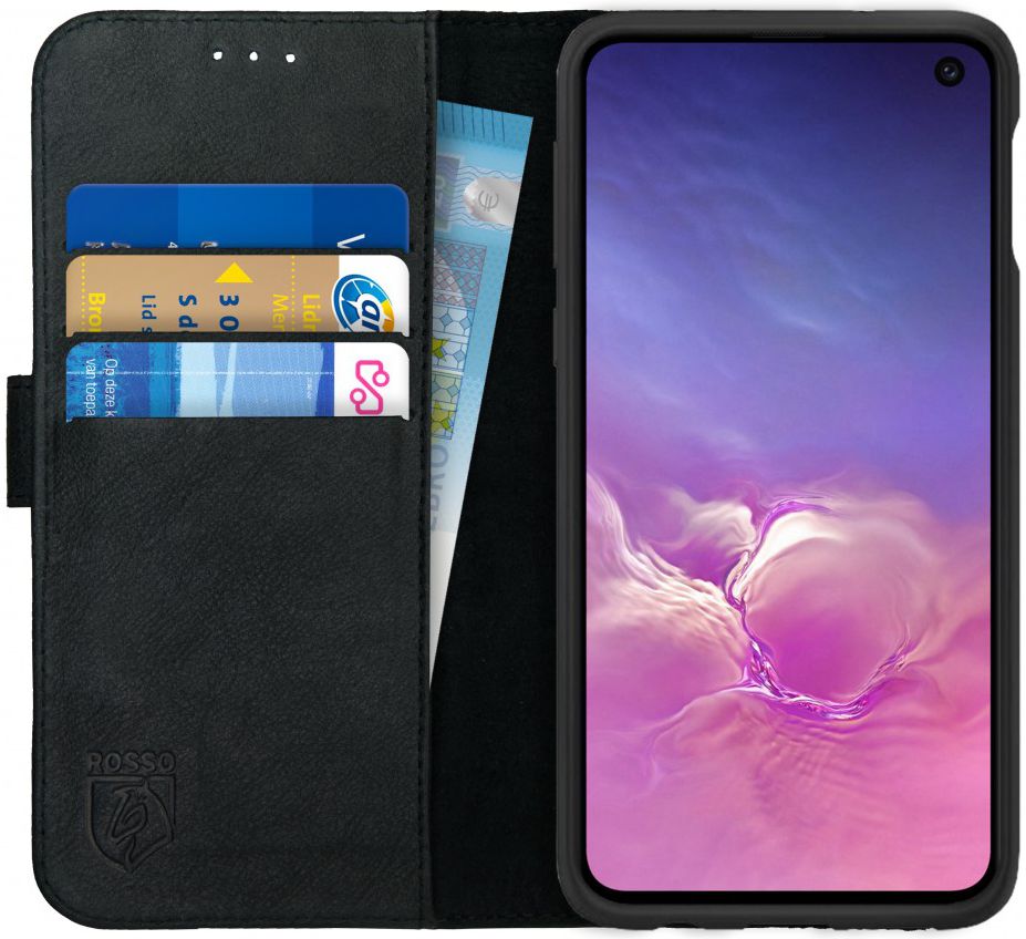 Rosso Deluxe Samsung Galaxy S10E Hoesje Echt Leer Book Case Zwart afbeelding 1