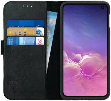 Rosso Deluxe Samsung Galaxy S10E Hoesje Echt Leer Book Case Zwart