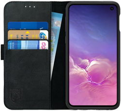 Rosso Deluxe Samsung Galaxy S10E Hoesje Echt Leer Book Case Zwart afbeelding