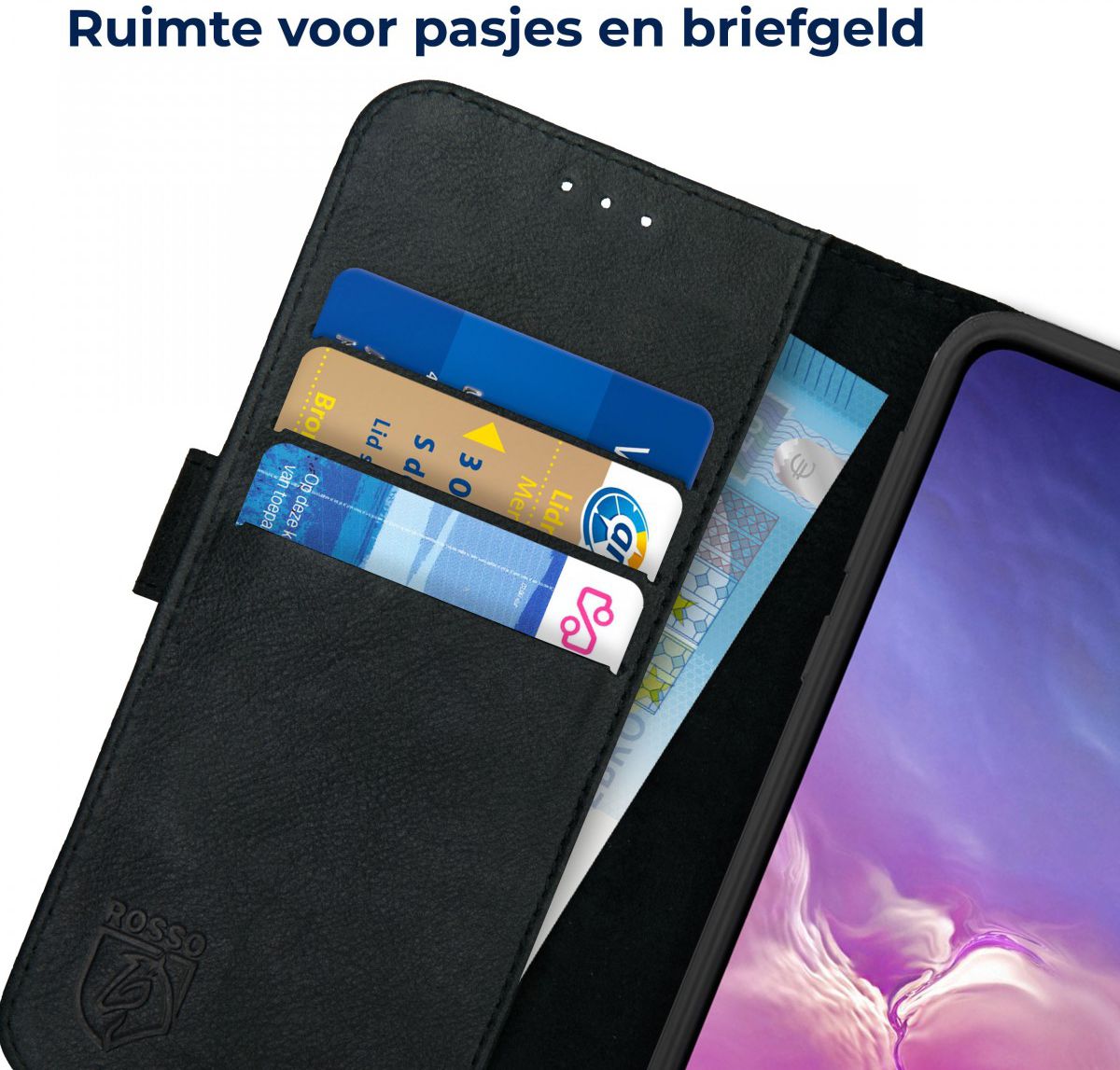 Rosso Deluxe Samsung Galaxy S10E Hoesje Echt Leer Book Case Zwart afbeelding 5