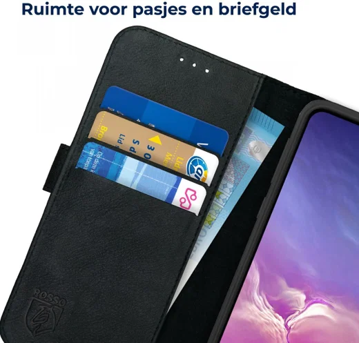 Rosso Deluxe Samsung Galaxy S10E Hoesje Echt Leer Book Case Zwart afbeelding 5