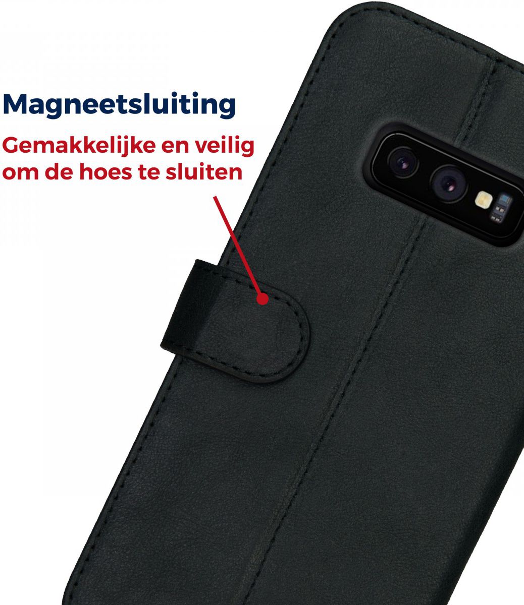 Rosso Deluxe Samsung Galaxy S10E Hoesje Echt Leer Book Case Zwart afbeelding 6