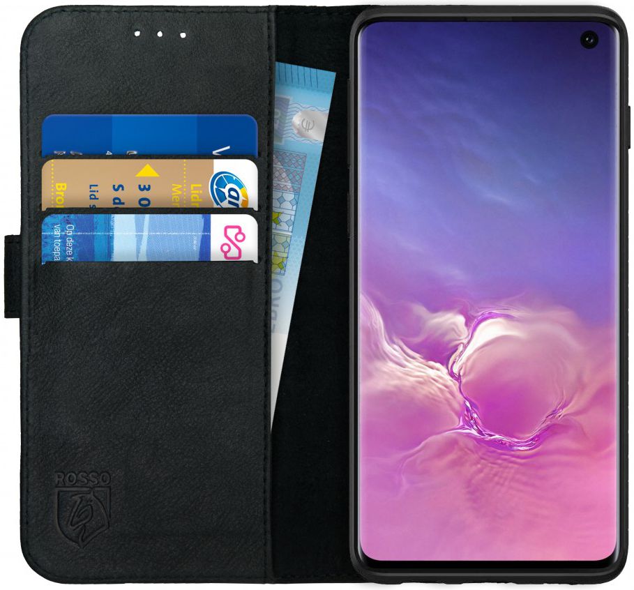 Rosso Deluxe Samsung Galaxy S10 Hoesje Echt Leer Book Case Zwart afbeelding 1