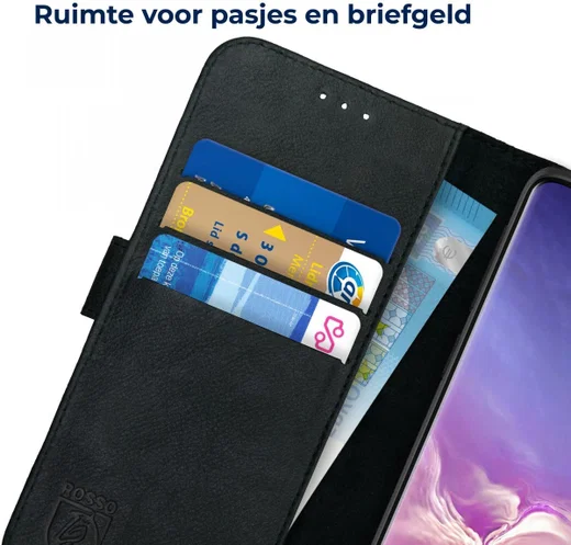 Rosso Deluxe Samsung Galaxy S10 Hoesje Echt Leer Book Case Zwart afbeelding 6