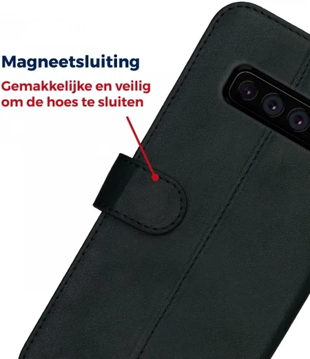 Rosso Deluxe Samsung Galaxy S10 Hoesje Echt Leer Book Case Zwart afbeelding 8