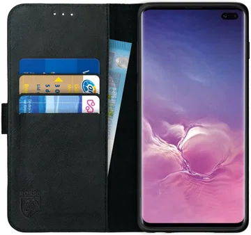 Rosso Deluxe Samsung Galaxy S10 Plus Hoesje Echt Leer Book Case Zwart