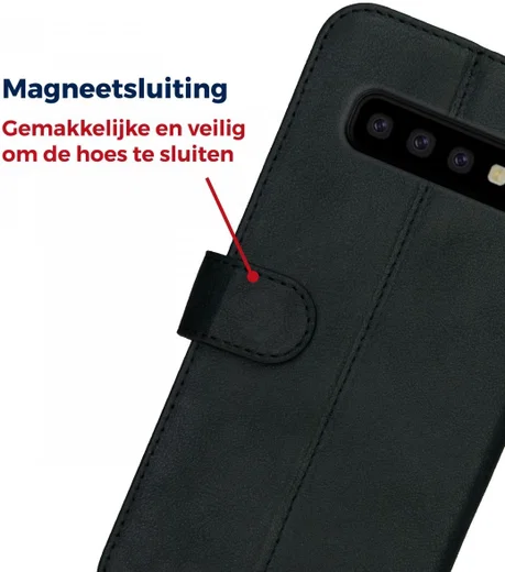 Rosso Deluxe Samsung Galaxy S10 Plus Hoesje Echt Leer Book Case Zwart afbeelding 8