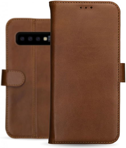 Rosso Deluxe Samsung Galaxy S10 Plus Hoesje Echt Leer Book Case Bruin afbeelding 13