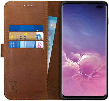 Rosso Deluxe Samsung Galaxy S10 Plus Hoesje Echt Leer Book Case Bruin