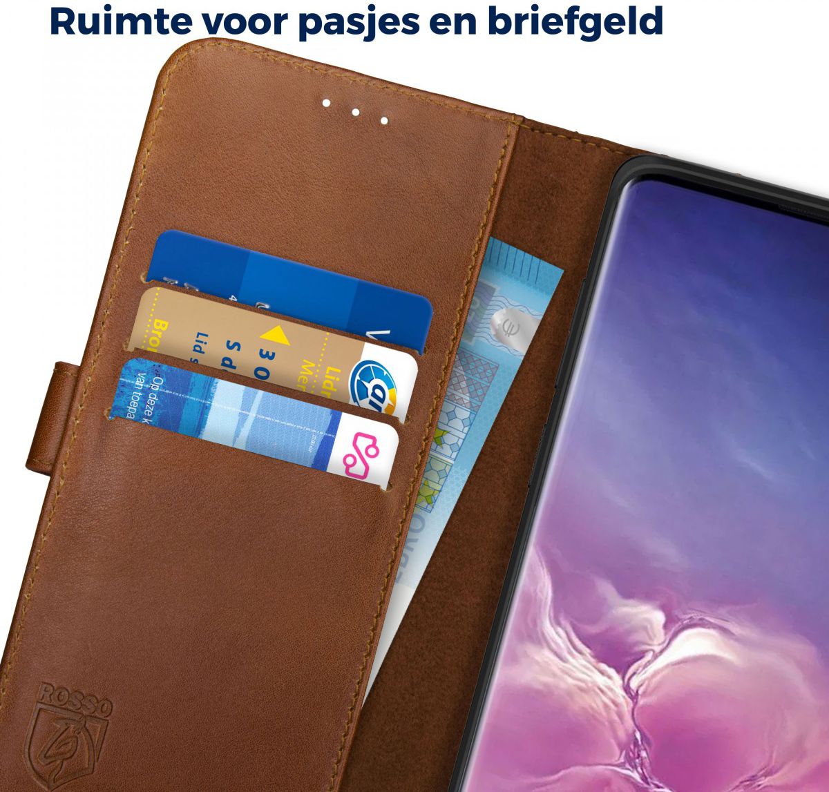Rosso Deluxe Samsung Galaxy S10 Plus Hoesje Echt Leer Book Case Bruin afbeelding 5