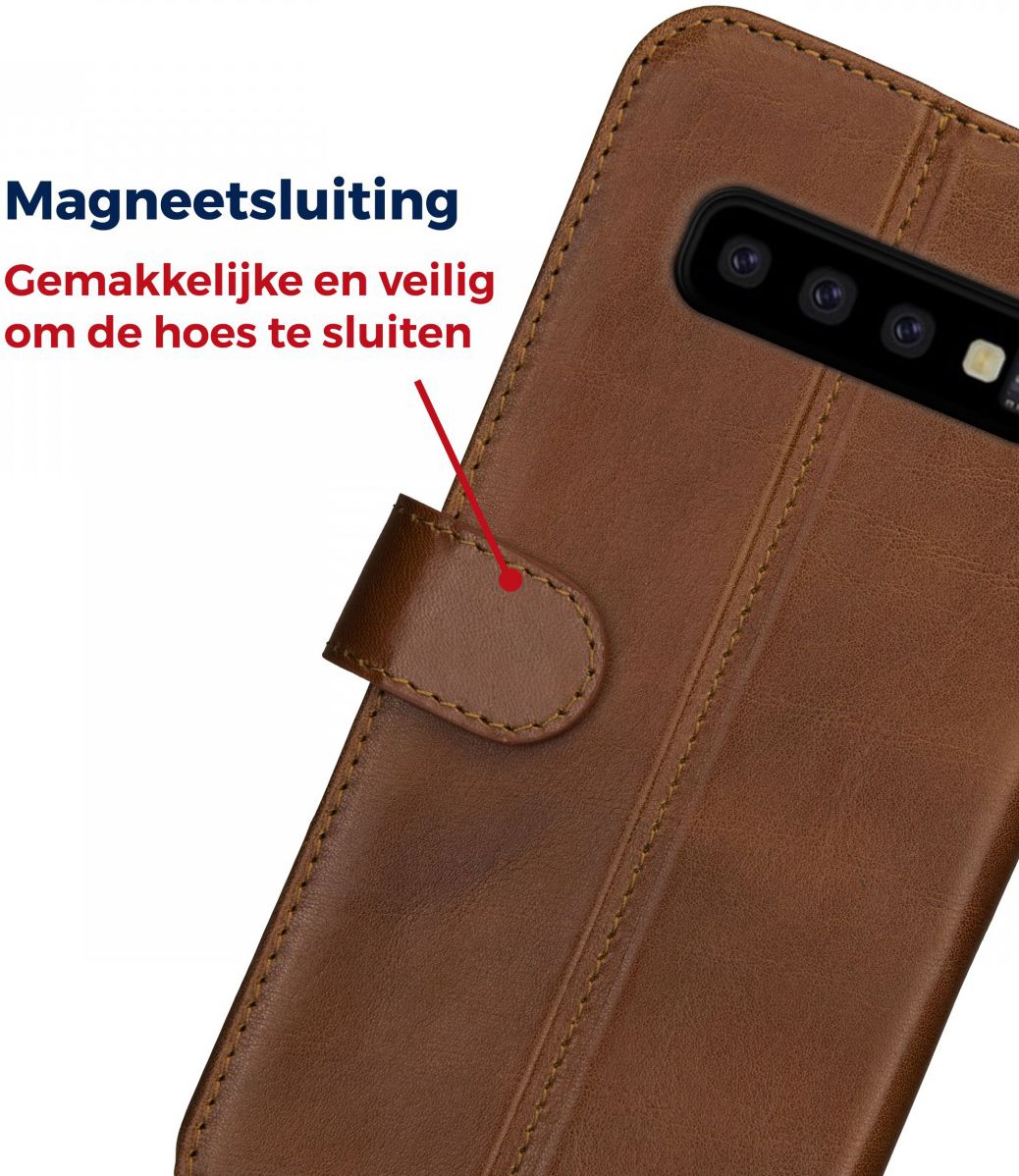 Rosso Deluxe Samsung Galaxy S10 Plus Hoesje Echt Leer Book Case Bruin afbeelding 6