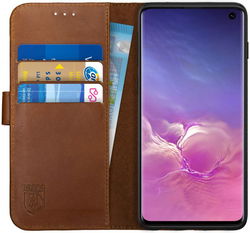 Rosso Deluxe Samsung Galaxy S10 Hoesje Echt Leer Book Case Bruin afbeelding