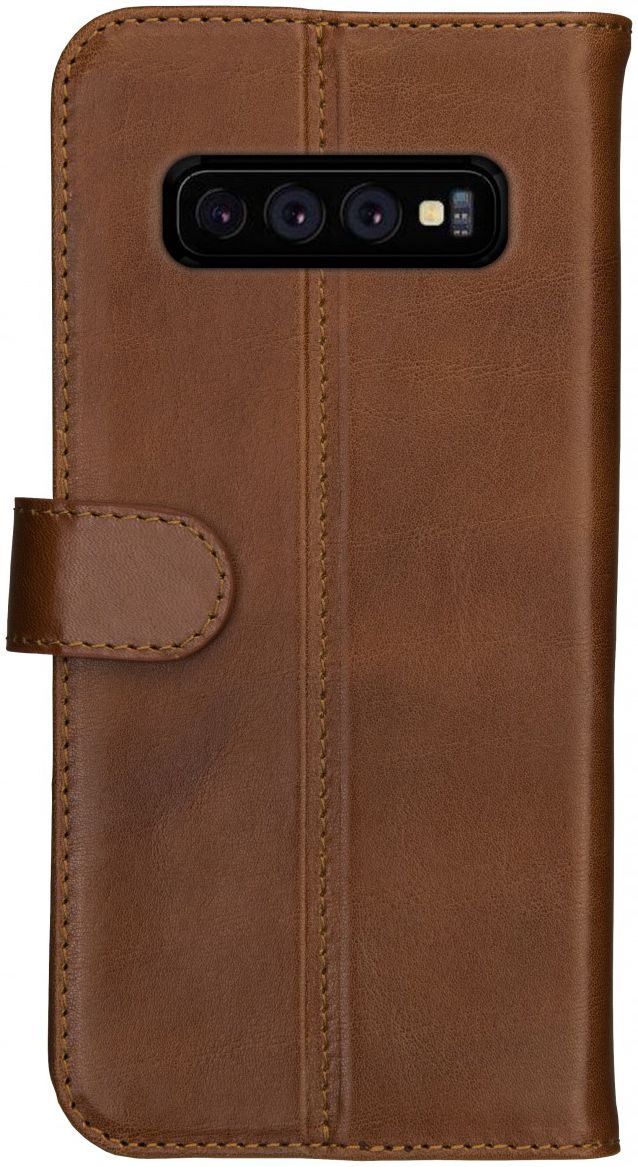 Rosso Deluxe Samsung Galaxy S10 Hoesje Echt Leer Book Case Bruin afbeelding 2