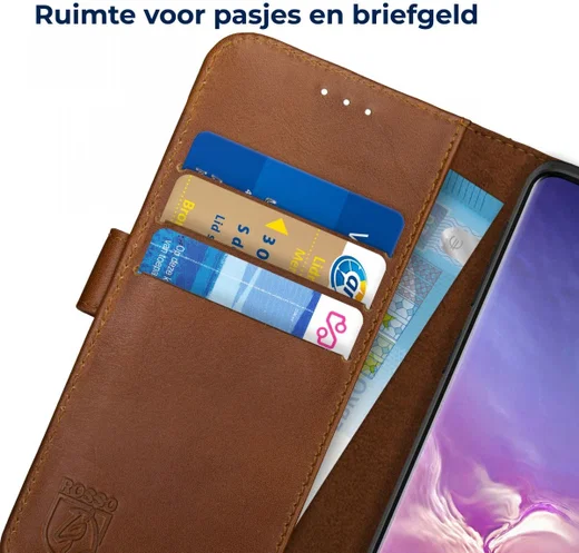 Rosso Deluxe Samsung Galaxy S10 Hoesje Echt Leer Book Case Bruin afbeelding 6