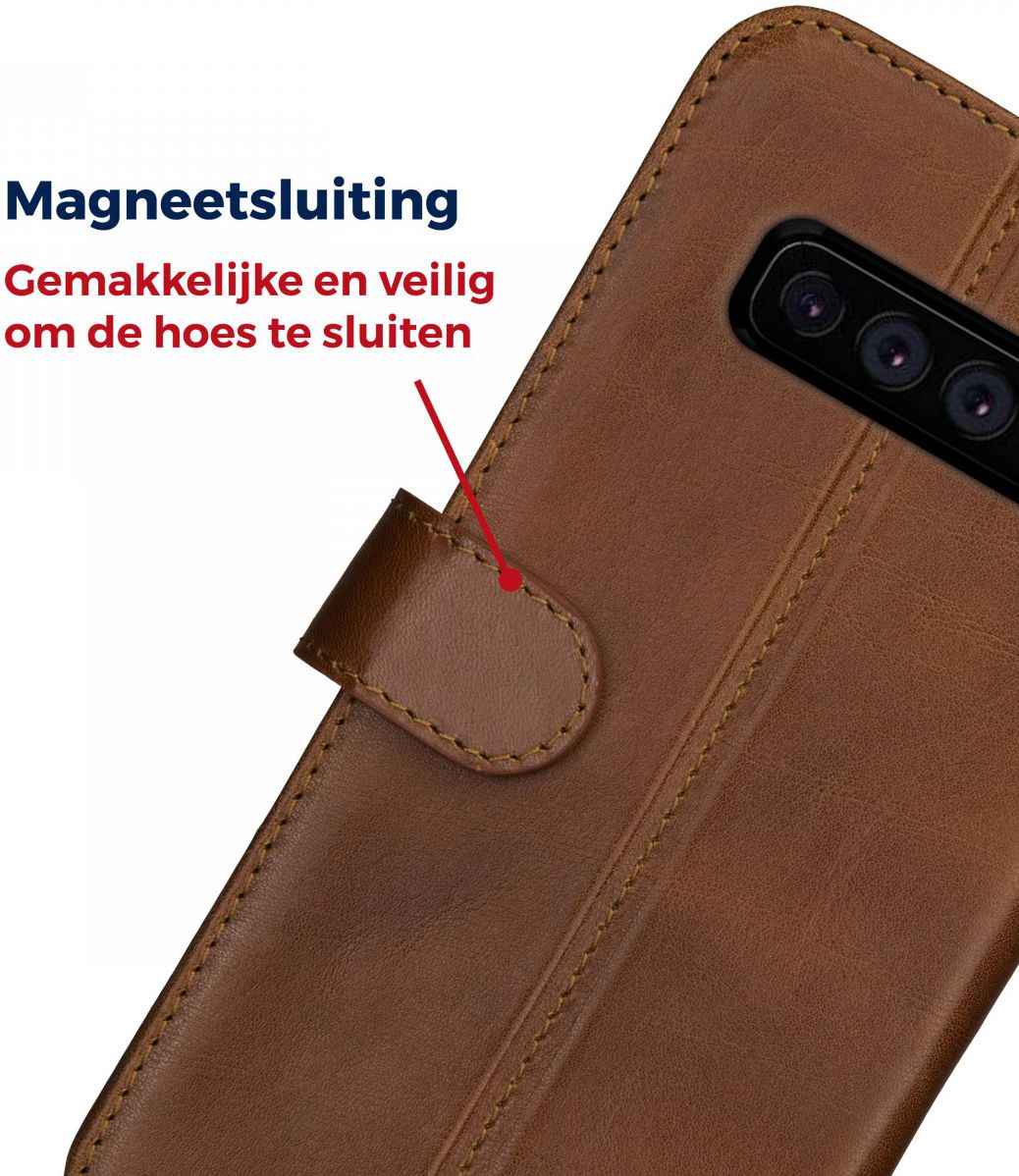 Rosso Deluxe Samsung Galaxy S10 Hoesje Echt Leer Book Case Bruin afbeelding 9
