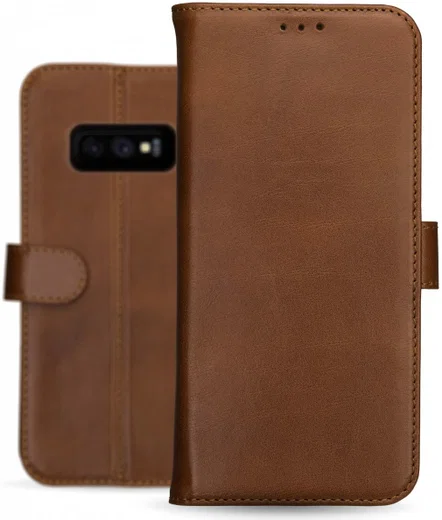 Rosso Deluxe Samsung Galaxy S10E Hoesje Echt Leer Book Case Bruin afbeelding 13