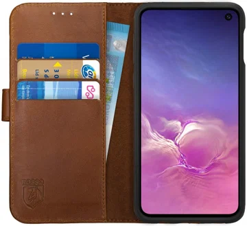 Rosso Deluxe Samsung Galaxy S10E Hoesje Echt Leer Book Case Bruin