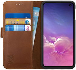 Rosso Deluxe Samsung Galaxy S10E Hoesje Echt Leer Book Case Bruin afbeelding