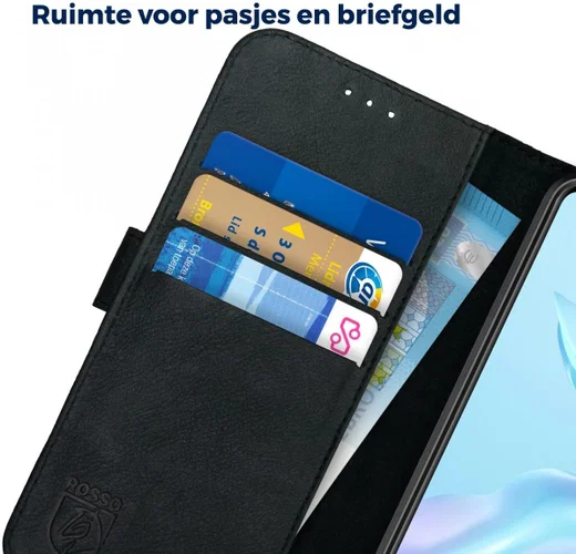 Rosso Deluxe Huawei P30 Hoesje Echt Leer Book Case Zwart afbeelding 4