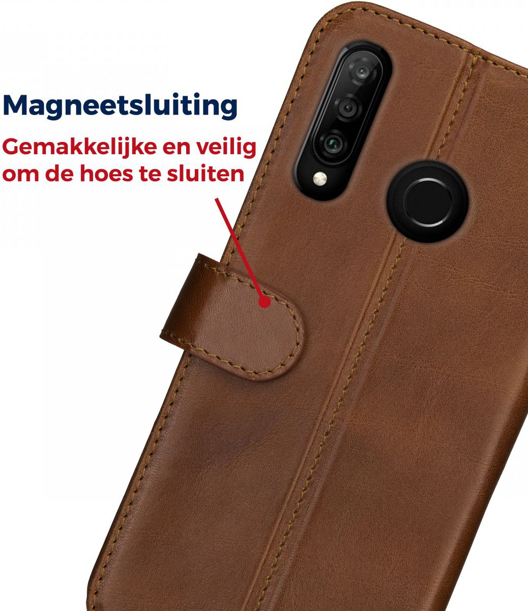 Rosso Deluxe Huawei P30 Lite Hoesje Echt Leer Book Case Bruin afbeelding 9