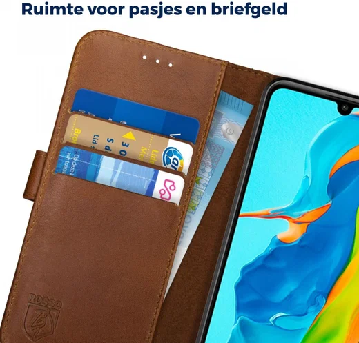 Rosso Deluxe Huawei P30 Lite Hoesje Echt Leer Book Case Bruin afbeelding 8