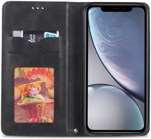 Apple iPhone XR Retro Portemonnee Hoesje Zwart afbeelding 2