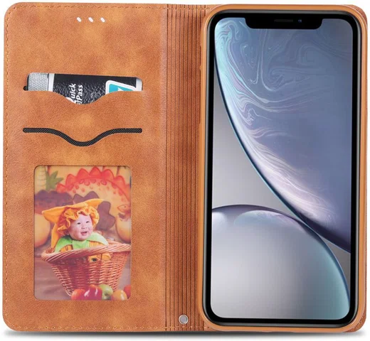 Apple iPhone XR Retro Portemonnee Hoesje Bruin afbeelding 2