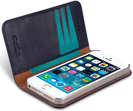 Melkco Italian Cowhide Apple iPhone 5 / 5S / SE Book Case Blauw afbeelding 3