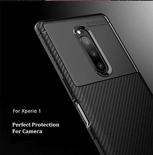 Sony Xperia 1 Siliconen Carbon Hoesje Zwart afbeelding 5