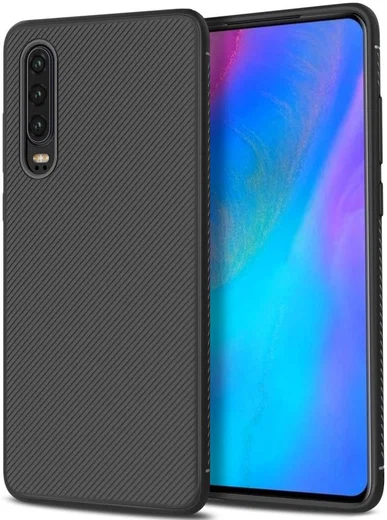 Huawei P30 Twill Slim Texture Back Cover Zwart afbeelding 1