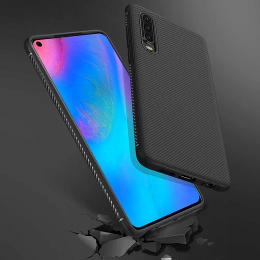 Huawei P30 Twill Slim Texture Back Cover Zwart afbeelding 11