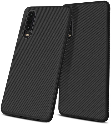 Huawei P30 Twill Slim Texture Back Cover Zwart afbeelding 6