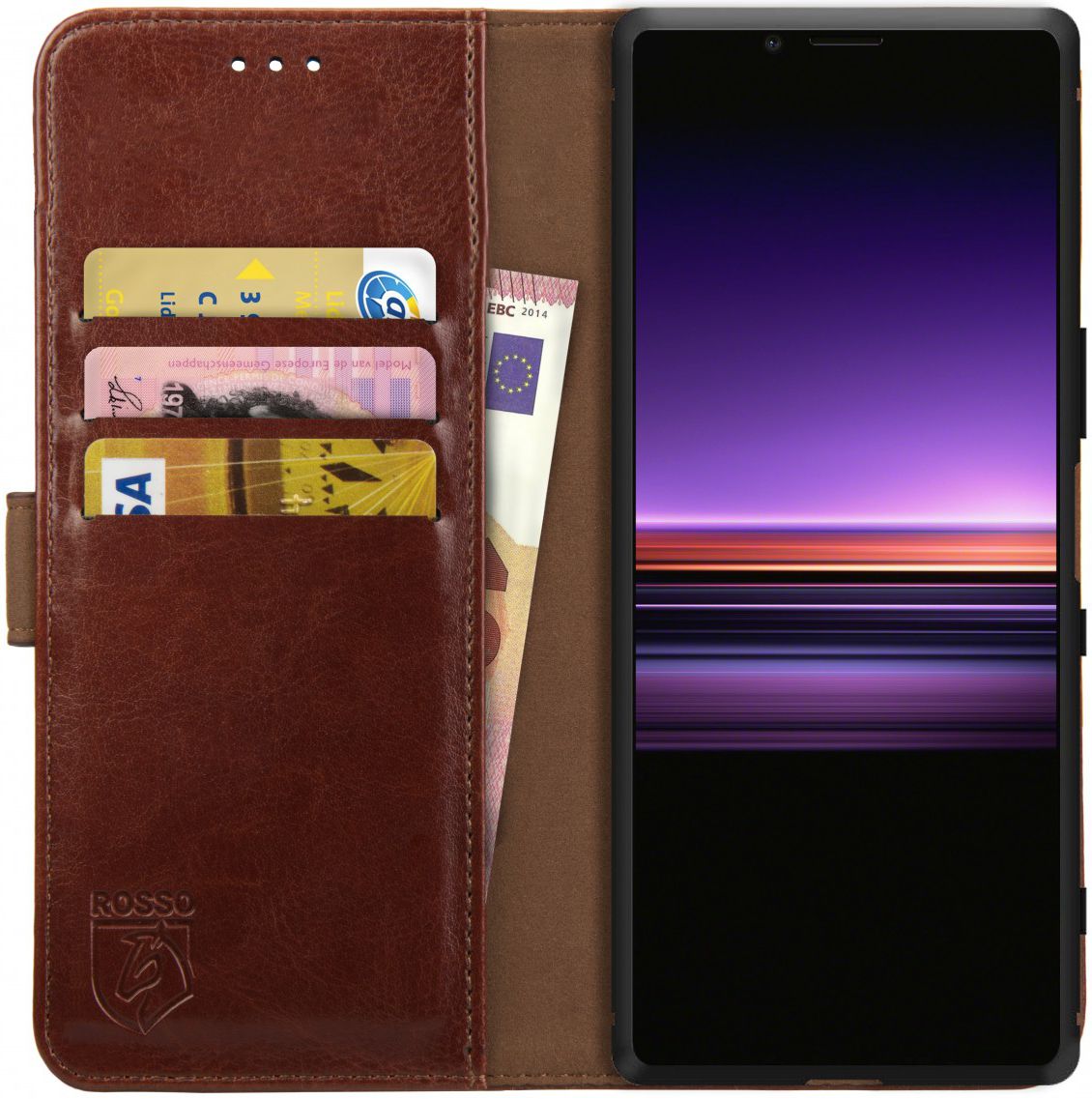 Rosso Element Sony Xperia 1 Hoesje Book Cover Bruin afbeelding 1