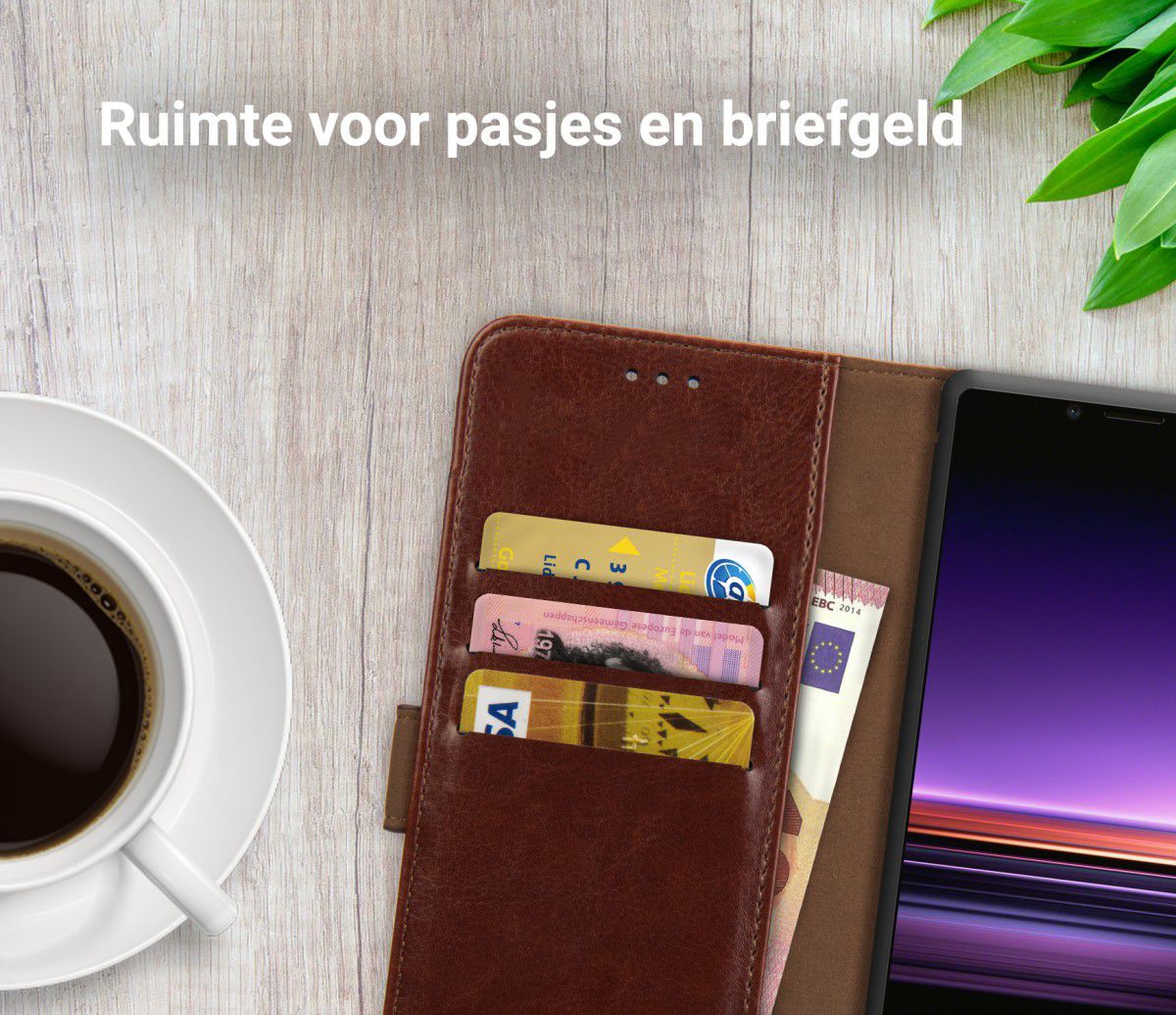 Rosso Element Sony Xperia 1 Hoesje Book Cover Bruin afbeelding 9
