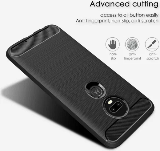 Motorola Moto G7 Plus Geborsteld TPU Hoesje Zwart afbeelding 4