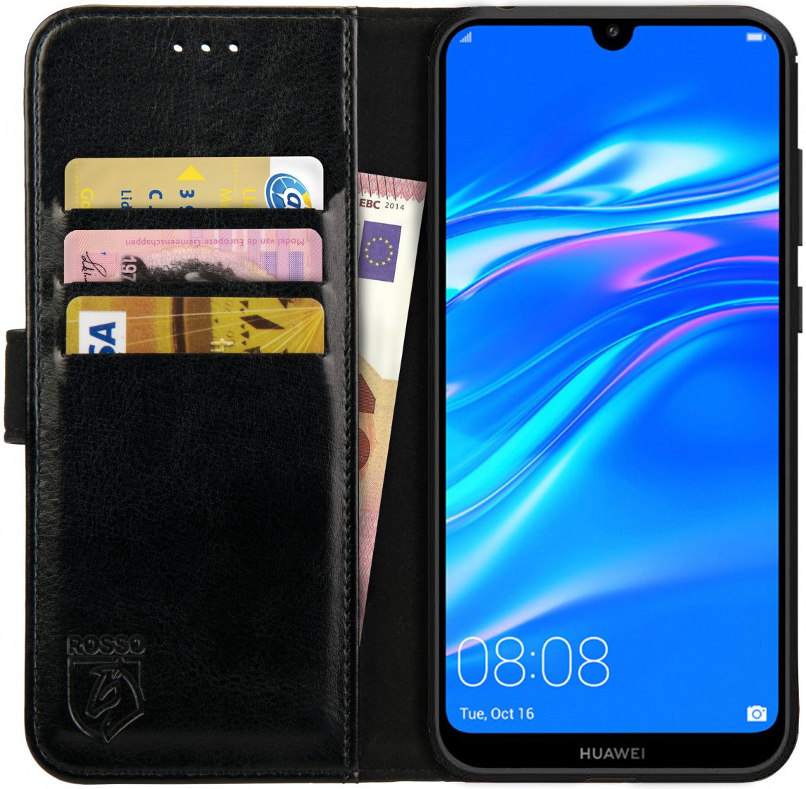 Rosso Element Huawei Y7 (2019) Hoesje Book Cover Zwart afbeelding 1