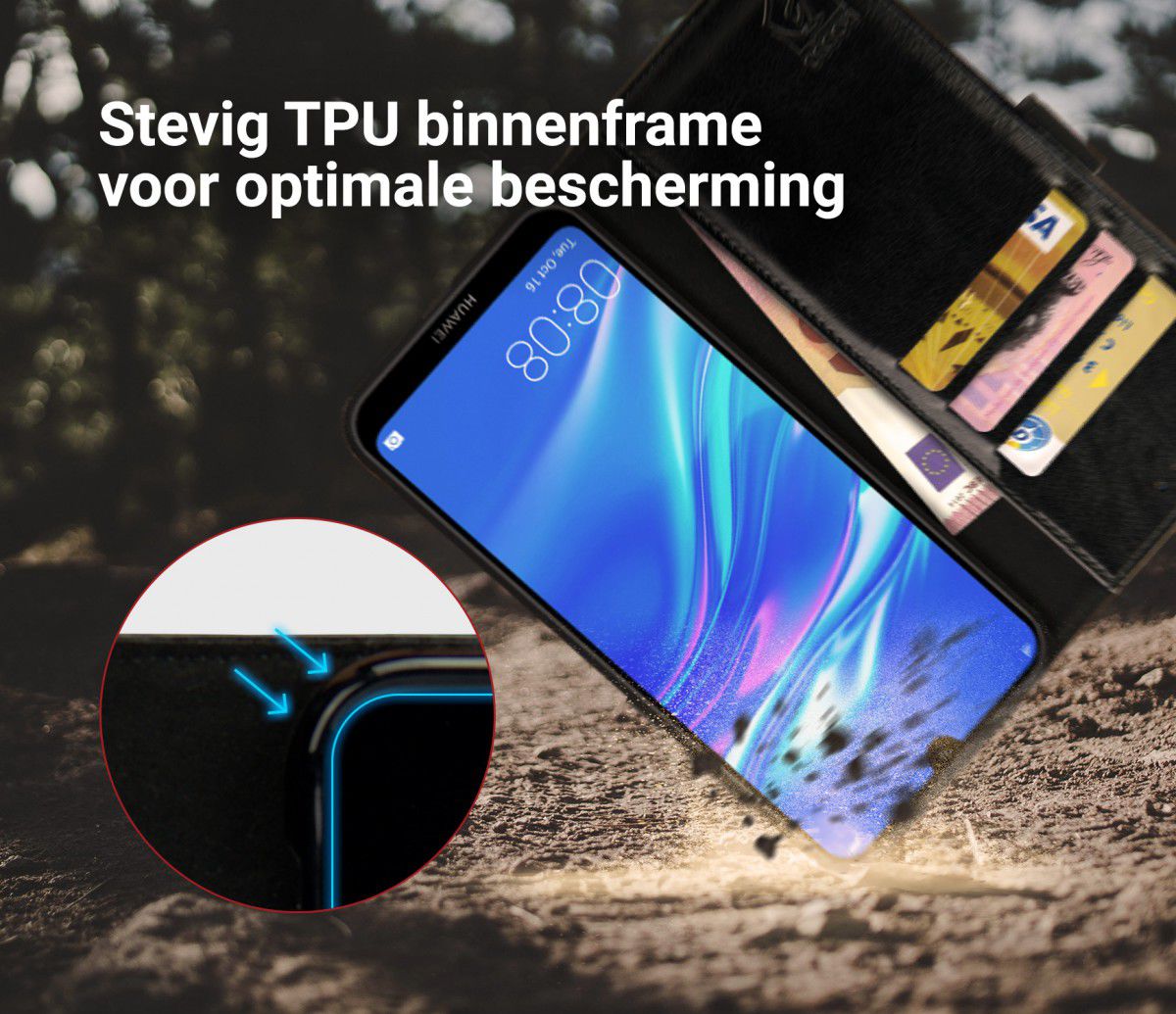 Rosso Element Huawei Y7 (2019) Hoesje Book Cover Zwart afbeelding 6