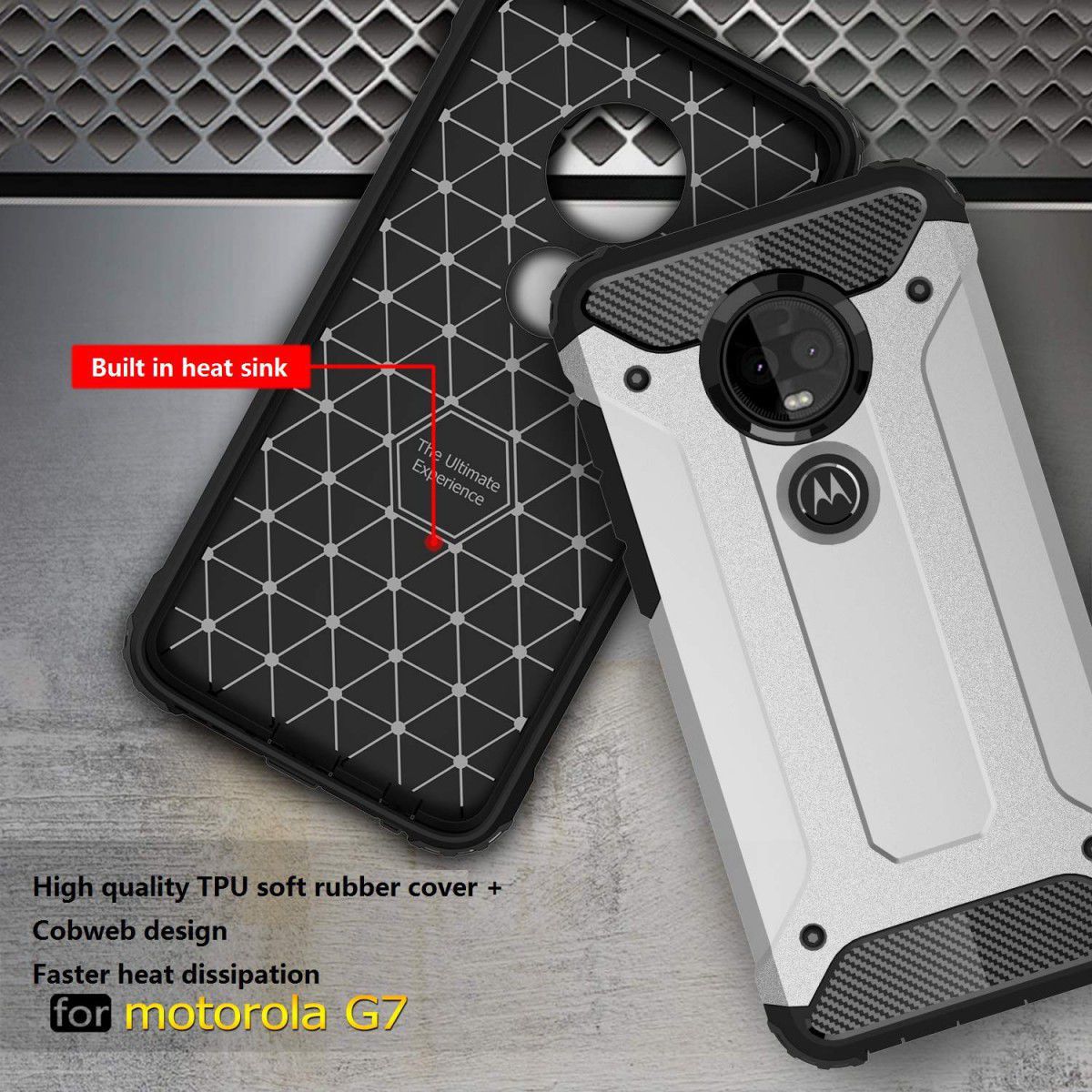 Motorola Moto G7 Plus Hybride Hoesje Zwart afbeelding 2