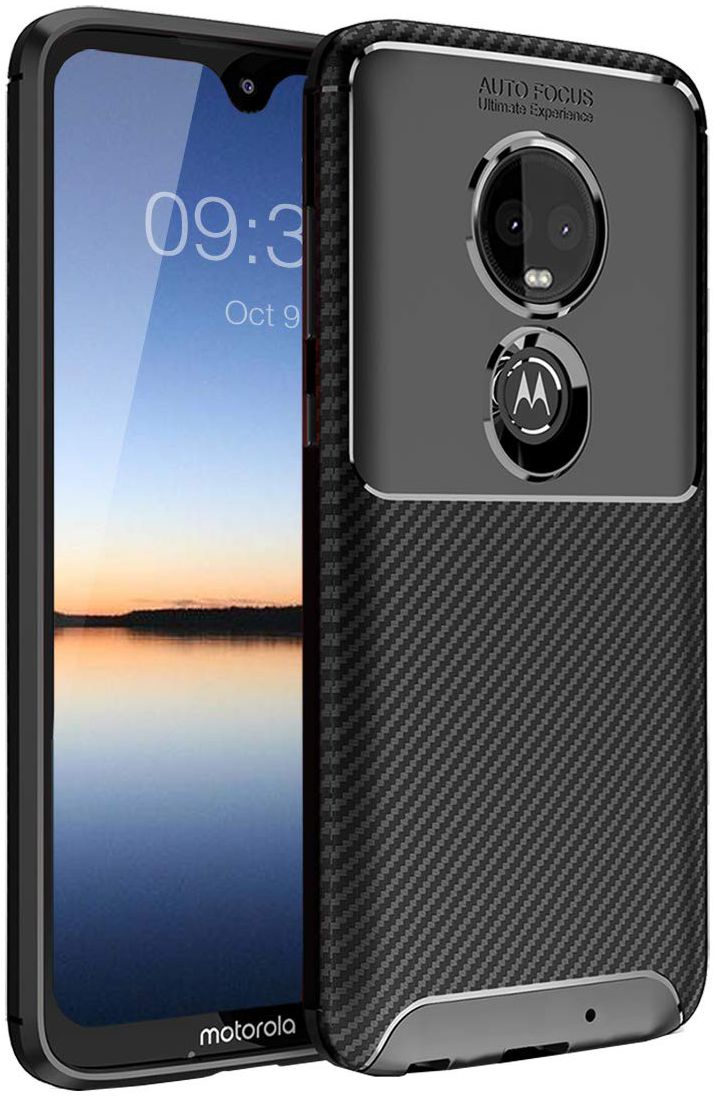 Motorola Moto G7 Plus Siliconen Carbon Hoesje Zwart afbeelding 1