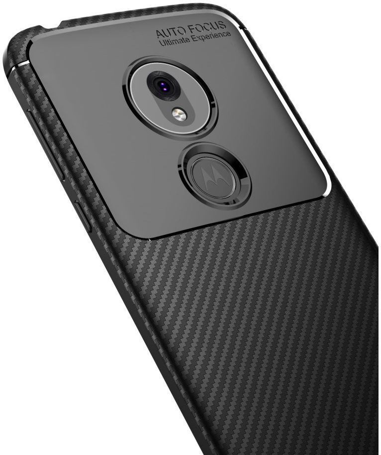 Motorola Moto G7 Play Siliconen Carbon Hoesje Zwart afbeelding 2