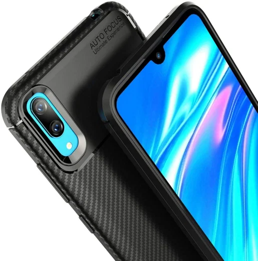 Huawei Y7 (2019) Siliconen Carbon Hoesje Zwart afbeelding 1