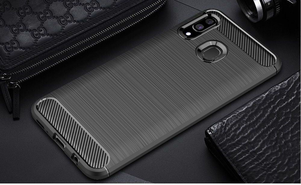 Samsung Galaxy A40 Geborsteld TPU Hoesje Zwart afbeelding 2