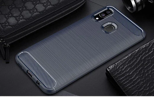 Samsung Galaxy A40 Geborsteld TPU Hoesje Blauw afbeelding 2