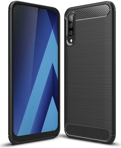 Samsung Galaxy A50 Geborsteld TPU Hoesje Zwart afbeelding 1