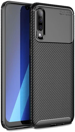 Samsung Galaxy A50 Hoesje Geborsteld Carbon Zwart afbeelding 1