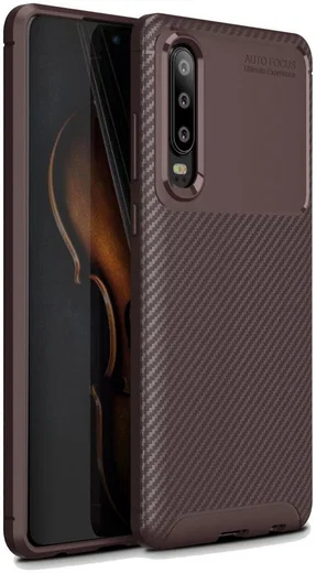 Huawei P30 Siliconen Carbon Hoesje Bruin afbeelding 1