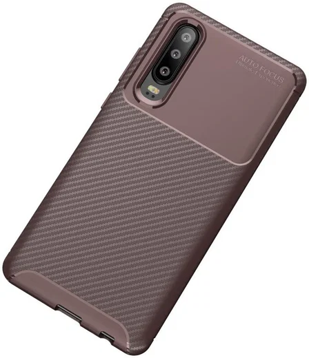 Huawei P30 Siliconen Carbon Hoesje Bruin afbeelding 2